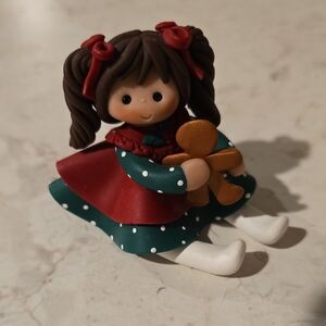 Adorable Doll with Green Dress & Red Apron - Christmas